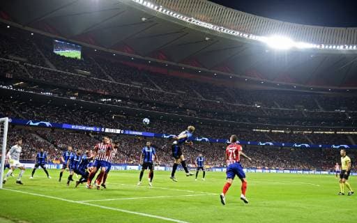 MADRID, SPAIN - OCTOBER 3 : illustration picture of fully stadium and Thibault Vlietinck midfielder of Club Brugge pictured during the UEFA Champions League Group A stage match between Club Brugge and Atletico de Madrid at Estadio Metropolitano on October 3, 2018 in Madrid Spain , 03 10 2018 ( FOOTBALL : Ligue des champions - Group Stage - Groupe A - Atletico Madrid v Club Brugge - 03 10 2018 PHOTONEWS PANORAMIC  775218867