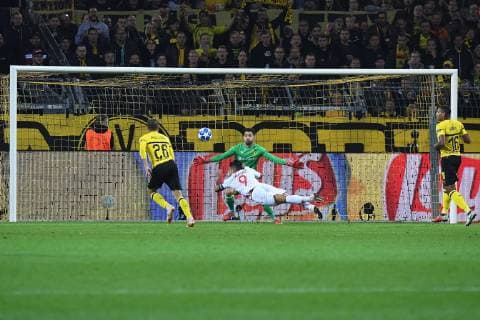 Football Champions League Group Stage 2 Gameday Borussia Dortmund Monaco on 03 10 2018 at Signal Iduna Park Dortmund Lukasz Piszczek Dortmund left Roman Bürki Dortmund right back Radamel Falcao Monaco right front xRx