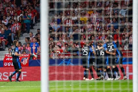 October 3, 2018 - Arnaut Groeneveld of Brugge celebrates the goal during the UEFA Champions League football match between Atletico de Madrid and Club Brugge KV (C. Brujas) on October 03th, 2018 at Wanda Metropolitano stadium in Madrid, Spain. Soccer: Champions League - At. Madrid v Brugge KV - ZUMAa181 20181003_zaa_a181_168 Copyright: xAFP7x