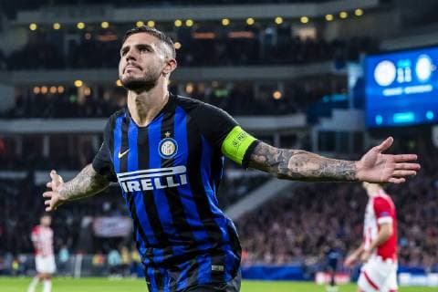 EINDHOVEN, Netherlands, 03-10-2018, football, Philips stadium, Champions league, season 2018 2019, Inter Milan player Mauro Icardi scores the 1-2 and celebrates his goal, during the match PSV - Inter Milan, PSV - Inter Milan  x2518342x