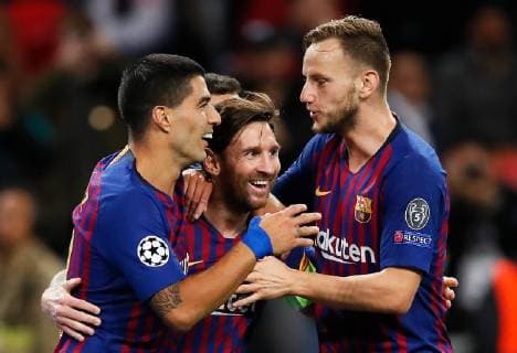 Barcelona s Lionel Messi celebrates after scoring his teams third goal during the UEFA Champions League Group B match at Wembley Stadium, London. Picture date: 3rd October 2018. Picture credit should read: David Kein Sportimage EDITORIAL USE ONLY. No use with unauthorised audio, video, data, fixture lists, club league logos or live services. Online in-match use limited to 120 images, no video emulation. No use in betting, games or single club league player publications.