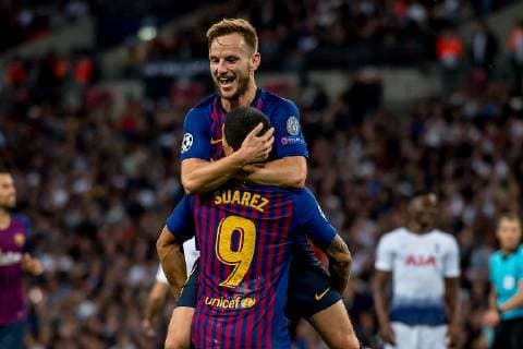 October 3, 2018 - Ivan Rakitic of Barcelona celebrates scoring his goal during the UEFA Champions League Group Stage match between Tottenham Hotspur and Barcelona at Wembley Stadium, London, England on 3 October 2018...Editorial use only, license required for commercial use. No use in betting, games or a single club league player publications. Soccer: Tottenham Hotspur v Barcelona.UEFA Champions League - ZUMAa181 20181003_zaa_a181_178 Copyright: xAFP7x