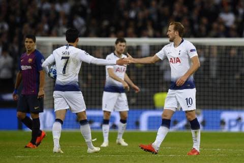 Harry Kane or Tottenham celebrates after scoring his sides first goal Group B match of the UEFA Champions League between Tottenham Hotspurs and FC Barcelona at Wembley Stadium on October 03, 2018 in London England  xJosexBretonx xTottenhamxvxFCxBarcelonax-xChampionsxLeaguex