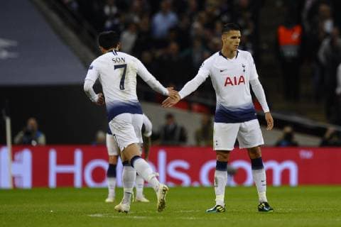 Erik Lamela of Tottenham celebrates after scoring his sides first goal Group B match of the UEFA Champions League between Tottenham Hotspurs and FC Barcelona at Wembley Stadium on October 03 2018 in London England  xJosexBretonx xTottenhamxvxFCxBarcelonax-xChampionsxLeaguex