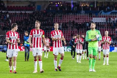 EINDHOVEN, Netherlands, 03-10-2018, football, Philips stadium, Champions league, season 2018 2019, players of PSV are disappointment after the lost game, during the match PSV - Inter Milan, Final score : 1-2 PSV - Inter Milan  x2518743x