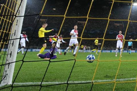 03 10 2018 xkvx Soccer UEFA Champions League Borussia Dortmund AS Monaco emspor v 1 Goal scored Goal scored for Jacob Bruun Larsen BVB Borussia Dortmund DFL DFB REGULATIONS PROPHIBIT ANY USE OF PHOTOGRAPH as IMAGE SEQUENCES and or QUASI VIDEO Dortmund