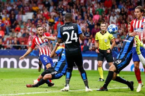 October 3, 2018 - Koke of Atletico de Madrid scoring the goal during the UEFA Champions League football match between Atletico de Madrid and Club Brugge KV (C. Brujas) on October 03th, 2018 at Wanda Metropolitano stadium in Madrid, Spain. Soccer: Champions League - At. Madrid v Brugge KV - ZUMAa181 20181003_zaa_a181_234 Copyright: xAFP7x