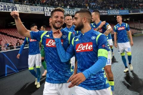Dries Mertens of Napoli Lorenzo Insigne of Napoli celebrate at the end of the match Esultanza a fine partita Napoli 03-10-2018 Stadio San Paolo Football Calcio Uefa Champions League 2018 2019 Group C Napoli - Liverpool Foto Andrea Staccioli Insidefoto AndreaxStaccioli