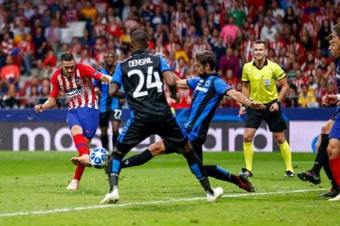 October 3, 2018 - Koke of Atletico de Madrid scoring the goal during the UEFA Champions League football match between Atletico de Madrid and Club Brugge KV (C. Brujas) on October 03th, 2018 at Wanda Metropolitano stadium in Madrid, Spain. Soccer: Champions League - At. Madrid v Brugge KV - ZUMAa181 20181003_zaa_a181_233 Copyright: xAFP7x