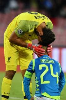 As Napoli 03 10 2018 - Champions League Napoli-Liverpool foto Antonello Sammarco Image nella foto: Allison Becker-Lorenzo Insigne 