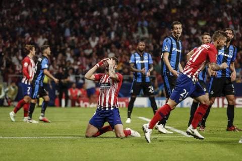 3rd October 2018, Wanda Metropolitano, Madrid, Spain; UEFA Champions League football, Atletico Madrid versus Club Brugge; Saul Niguez (Atletico de Madrid) frustrated as he misses a good goal scoring chance  ActionPlus12067744 ShotxforxPress