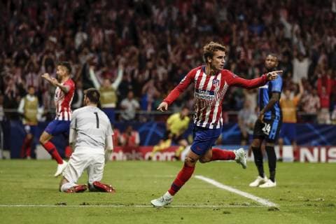 3rd October 2018, Wanda Metropolitano, Madrid, Spain; UEFA Champions League football, Atletico Madrid versus Club Brugge; Antonie Griezmann (Atletico de Madrid) celebrates his goal which made it 2-1  ActionPlus12067756 ShotxforxPress
