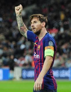 Football - 2018 2019 UEFA Champions League - Group B: Tottenham Hotspur vs. Barcelona Lionel Messi celebrates scoring Barcelona s 3rd goal, at Wembley Stadium. COLORSPORT ANDREW COWIE 
