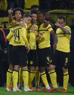 CL Borussia Dortmund AS Monaco 03 10 2018 BVB Cheers after the 2 0 V l Axel Witsel Jacob Bruun Larsen Julian Weigl Abdou Diallo and Paco Alcacer DFL REGULATIONS PROHIBIT ANY USE OF PHOTOGRAPH AS IMAGE SEQUENCES AND OR QUASI VIDEO HM