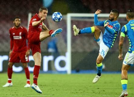 October 3, 2018 - Naples, Italy - SSC Napoli v FC Liverpool - UEFA Champions League Group C.Jordan Henderson of Liverpool and Lorenzo Insigne of Napoli at San Paolo Stadium in Naples, Italy on October 3, 2018. SSC Napoli v Liverpool - UEFA Champions League Group C  - ZUMAn230 20181003_zaa_n230_392 Copyright: xMatteoxCiambellix