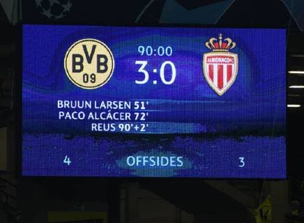 CL Borussia Dortmund AS Monaco 03 10 2018 Scoreboard with final result DFL REGULATIONS PROHIBIT ANY USE OF PHOTOGRAPH AS IMAGE SEQUENCES AND OR QUASI VIDEO HM