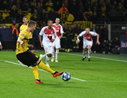 CL Borussia Dortmund AS Monaco 03 10 2018 Goal 3 0 by Marco Reus DFL REGULATIONS PROHIBIT ANY USE OF PHOTOGRAPH AS IMAGE SEQUENCES AND OR QUASI VIDEO HM