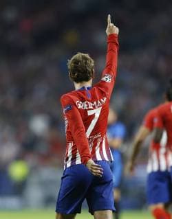Sport Bilder des Tages Partido de la Champions League disputado entre Atletico y Brujas. En la imagen, Griezmann celebra el primer tanto.. Champions League match played between Atletico and Club Brugges. In this picture, Griezmann celebrates the first goal. 