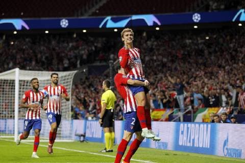 Partido de la Champions League disputado entre Atletico y Brujas. En la imagen, Griezmann celebra el primer tanto.. Champions League match played between Atletico and Club Brugges. In this picture, Griezmann celebrates the first goal. 