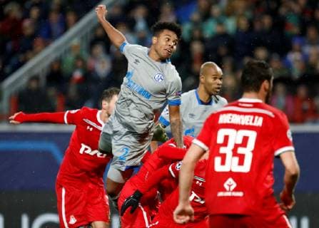 MOSCOW, RUSSIA - OCTOBER 03: Weston McKennie (C) of FC Schalke 04 looks on as he scores a goal during the Group D match of the UEFA Champions League between FC Lokomotiv Moscow and FC Schalke 04 at Lokomotiv Stadium on October 3, 2018 in Moscow, Russia. SPO, SOC, FOC 
