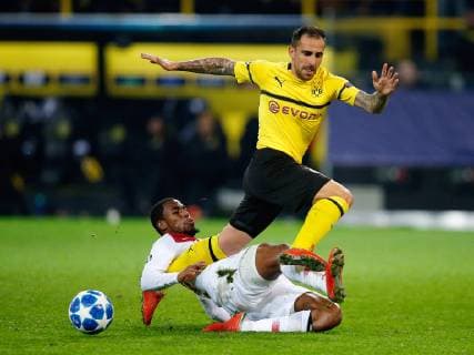 Dortmund Germany UEFA Champions League Matchday 2 Matchday 2 Borussia Dortmund AS Monaco 3 0 at Signal Iduna Park in Dortmund on 03 10 2018 Djibril SIDIBE ASM li can only stop Paco ALCACER BVB re with a foul