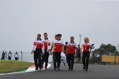 4th October 2018, Suzuka International Racing Course, Suzuka City, Japan; Formula One of Japan, driver arrivals and press conference PK Pressekonferenz Alfa Romeo Sauber F1 Team, Charles Leclerc inspect the course  ActionPlus12067929 Octane