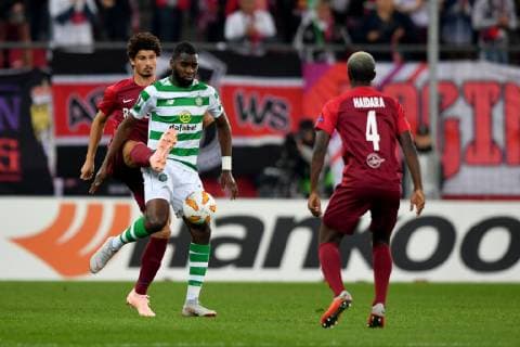 SOCCER - UEFA EL, RBS vs Celtic SALZBURG,AUSTRIA,04.OCT.18 - SOCCER - UEFA Europa League, group stage, Red Bull Salzburg vs Celtic FC Glasgow. Image shows Andre Ramalho (RBS) and Odsonne Edouard (Celtic). GEPAxpictures xFlorianxErtl