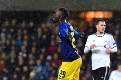 181004 Jean Kevin Augustin of RB Leipzig celebrates after scoring 0 1 during the Europe League match between Rosenborg and RB Leipzig on October 4, 2018 in Trondheim Photo Jon Olav Nesvold BILDBYR N Code JE 160318  Copyright: JONxOLAVxNESVOLD BB181004JE014