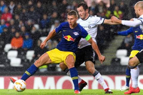 181004 Willi Orban or RB Leipzig and Even Hovland of Rosenborg during the Europa League match between Rosenborg and RB Leipzig on October 4, 2018 in Trondheim Photo Jon Olav Nesvold BILDBYR N Code JE 160318  Copyright: JONxOLAVxNESVOLD BB181004JE017