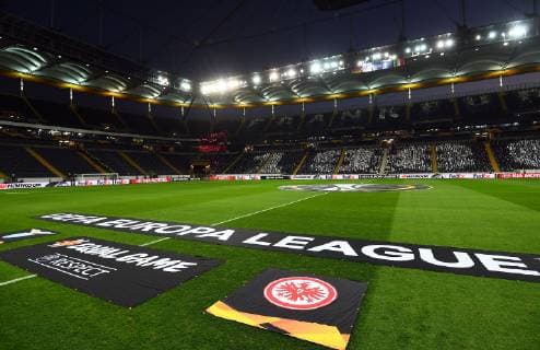 04 10 2018 xjhx Football UEFA Europa League Eintracht Frankfurt Lazio Rome Europe League Logo Stadium View Interior Lawn Video Cube DFL DFB REGULATIONS PROHIBIT ANY USE OF PHOTOGRAPH as IMAGE SEQUENCES and or QUASI VIDEO Frankfurt am Main