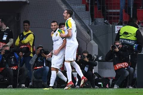 Soccer Europa League Group Stage 2 Gameday Bayer 04 Leverkusen AEK Larnaka on 04 10 2018 in the BayArena in Leverkusen Goal scored for the 0-1 by Ivan Trickovski Larnaka DFL DFB regulations prohibit any use of photographs or video sequences xRx