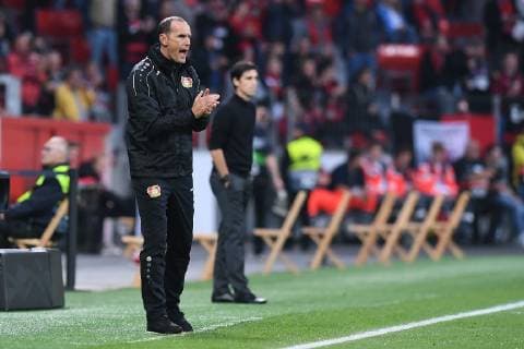 Soccer Europa League Group Stage 2 Gameday Bayer 04 Leverkusen AEK Larnaka at 04 10 2018 at the BayArena in Leverkusen Heiko Herrlich Head Coach Leverkusen DFL DFB regulations prohibit any use of images as image sequences and or quasi video xRx