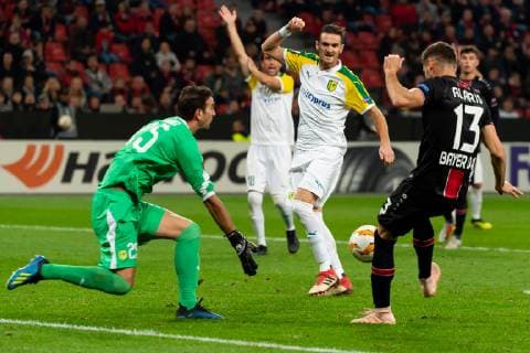 Leverkusen Germany 04 10 2018 UEFA Europa League 2018 19 Season Preliminary Round Group Stage Group A 2 Gameday Bayer 04 Leverkusen AEK Larnaka Goal to 2 1 by Lucas Alario B04 DeFodi001