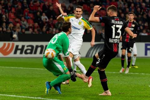 Leverkusen Germany 04 10 2018 UEFA Europa League 2018 19 Season Preliminary Round Group Stage Group A 2 Gameday Bayer 04 Leverkusen AEK Larnaka Goal to 2 1 by Lucas Alario B04 DeFodi001