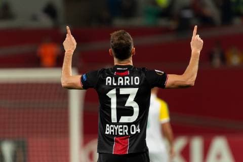 Leverkusen Germany 04 10 2018 UEFA Europa League 2018 19 Season Preliminary Round Group Stage Group A 2 Gameday Bayer 04 Leverkusen AEK Larnaka Torjubel Lucas Alario B04 celebrates after his strike to 2 1 DeFodi001