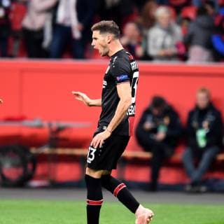 Soccer UEFA Europa League Season 2018 2019 Preliminary Round Game 2 Bayer 04 Leverkusen AEK Larnaka 04 010 2018 Bayarena Leverkusen Lucas Alario Bayer 04 Leverkusen goal celebrations