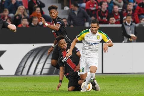 Leon Bailey Bayer 04 Leverkusen and Wendell Bayer 04 Leverkusen in action with Acoran AEK Larnaka 04 10 2018 Soccer Europa League Bayer 04 Leverkusen vs AEK Larnaka DFL REGULATIONS PROHIBIT ANY USE OF PHOTOGRAPH AS IMAGE SEQUENCES AND OR QUASI VIDEO 04 10 2018 Soccer Europa League Bayer 04 Leverkusen vs AEK Larnaca Leverkusen Copyright: xEIBNER ThomasxThienelx EP_TTL