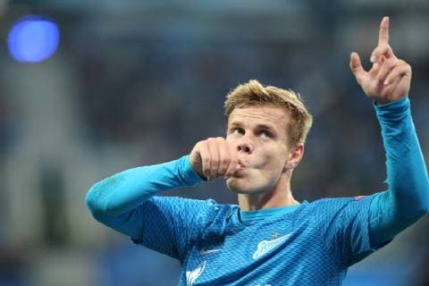 ST PETERSBURG, RUSSIA â€“ OCTOBER 4, 2018: FC Zenit St Petersburg s Alexander Kokorin celebrates scoring in their 2018 19 UEFA Europa League Group C Round 2 football match against FC Slavia Praha at Saint Petersburg Stadium. Peter Kovalev TASS  TS0928F5