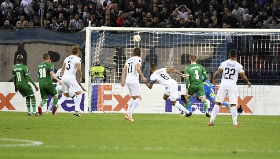 04 10 2018 Zuerich Soccer Men Season 2018 2019 Europa League FC Zurich PFC Ludogores Rasgard in the picture Goal for FC Zurich by Victor Palsson No. 6
