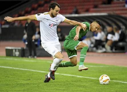 04 10 2018 Zuerich Soccer Men Season 2018 2019 Europa League FC Zurich PFC Ludogores Rasgard pictured Alai Nef FC Zuerch vs. Marcelinho Ludogorets re action Gestik Zweikampf