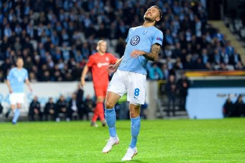 181004 Arn-Ingvi Traustason of Malmö FF looks dejected during the Europa League group stage match between Malmö FF and Besiktas on October 4, 2018 in Malmö Photo Ludvig Thunman BILDBYR N code LT 35544  Copyright: LUDVIGxTHUNMAN BB181004LT013