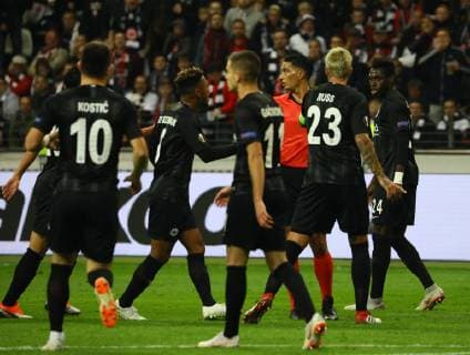 Eintracht deteriorates at the 1 1 04 10 2018 Eintracht Frankfurt vs Lazio Rome UEFA Europa League 2 Gameday Commerzbank Arena DISCLAIMER DFL regulations prohibit any use of images as image sequences or quasi video