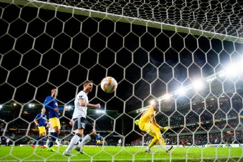 181004 Issam Jebali of Rosenborg not pictured scores the 1 3 goal behind goalkeeper Yvon Mvogo or RB Leipzig during the Europe League match between Rosenborg and RB Leipzig on October 4, 2018 in Trondheim Photo Jon Olav Nesvold BILDBYRAN Code JE 160318  Copyright: JONxOLAVxNESVOLD BB181004JE057