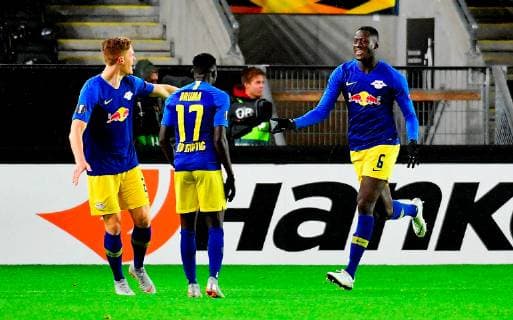 Sport Bilder des Tages Fotball Menn UEFA Europa League Rosenborg - RB Leipzig Lerkendal Stadium, Trondheim, Norway 4 oktober 2018 Nr 6 hos RB Leipzig, Ibrahima Konate, har lagt pa til 0-2 Foto : Arve Johnsen, Digitalsport 