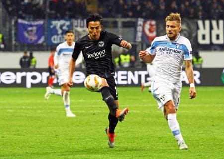Makoto Hasebe Eintracht Frankfurt v Ciro Immobile Lazio Rome 04 10 2018 Eintracht Frankfurt vs Lazio Roma UEFA Europa League 2 Gameday Commerzbank Arena DISCLAIMER DFL regulations prohibit any use of images as image sequences or quasi video