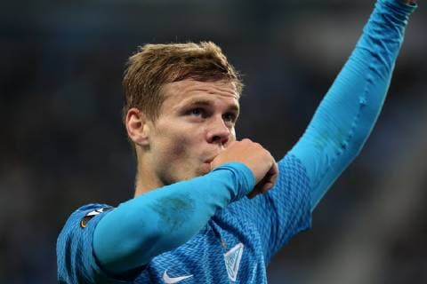 October 4, 2018, Russia, St. Petersburg. Europa League. FC Zenit - FC Slavia. Player Alexander Kokorin (9 in blue) AlexanderxKulebyakin 