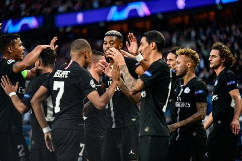 October 3, 2018 - Paris, Ile-de-France, France - Edison Roberto Cavani 9,Angel Di Maria 11,Adrien Rabiot 25,Killian Mbappe 7,Neymar Jr 10 celebrate of PSG during the UEFA Champions League football match Paris Saint Germain (PSG) against Red Star Belgrade at the Parc des Princes stadium in Paris on October 3, 2018. Paris Saint-Germain v Red Star Belgrade - UEFA Champions League Group C  - ZUMAn230 20181003_zaa_n230_968 Copyright: xJulienxMattiax