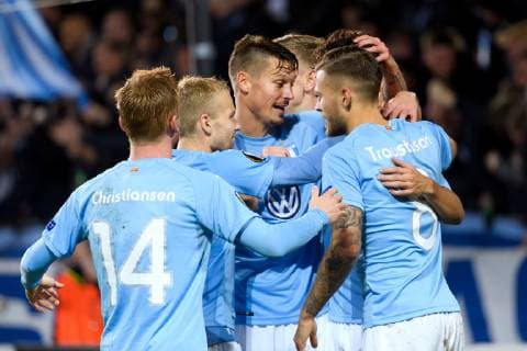 181004 Malmö FF celebrates after Andreas Vindheim of Malmö FF scores 1 0 during the Europa League group stage match between Malmö FF and Besiktas on October 4, 2018 in Malmö Photo Ludvig Thunman BILDBYRAN Code LT 35544  Copyright: LUDVIGxTHUNMAN BB181004LT033