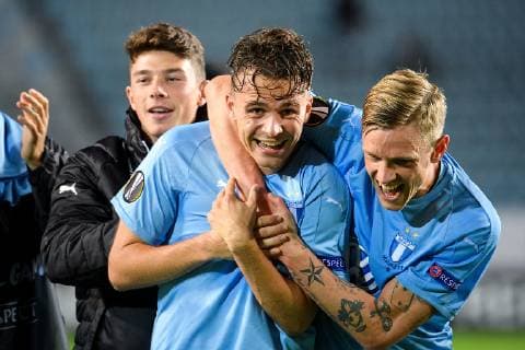 181004 Andreas Vindheim and Sören Rieks of Malmö FF celebrates after the Europe League group stage match between Malmö FF and Besiktas on October 4, 2018 in Malmö Photo Ludvig Thunman BILDBYRAN code LT 35544  Copyright: LUDVIGxTHUNMAN BB181004LT048