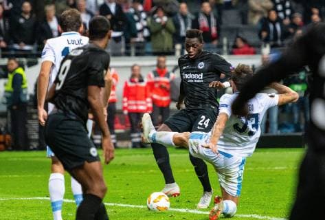 04 10 2018 xfux Football UEFA Europa League Eintracht Frankfurt Lazio Rome emspor v Danny da Costa Eintracht Frankfurt Francesco Acerbi Lazio Roma Goal scored Goal to 4 1 Frankfurt am Main